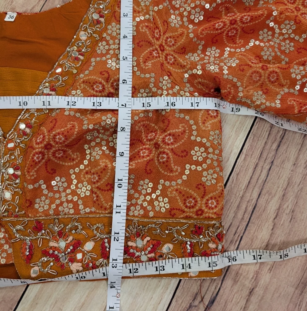 Orange Long Sleeves Crop Top, Palazzo and dupatta Set for Wedding Events - Picture 8 of 16